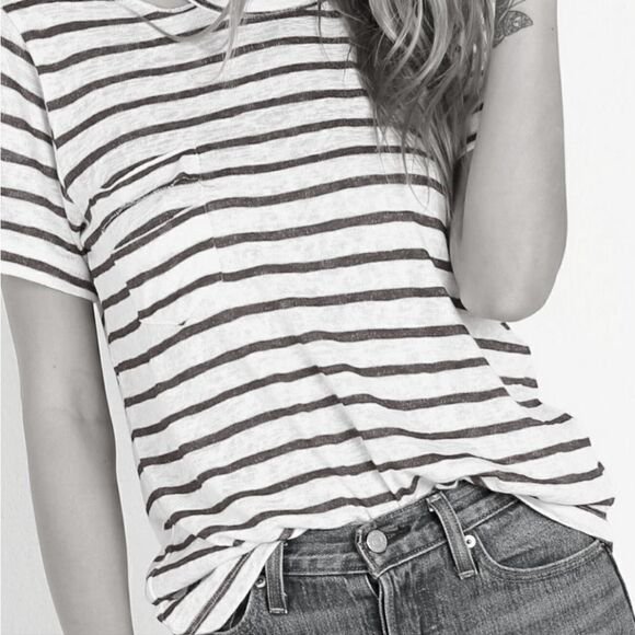 LNA Iles Navy Stripe Distressed Crewneck Short-sleeve Pullover Top - Picture 2 of 16